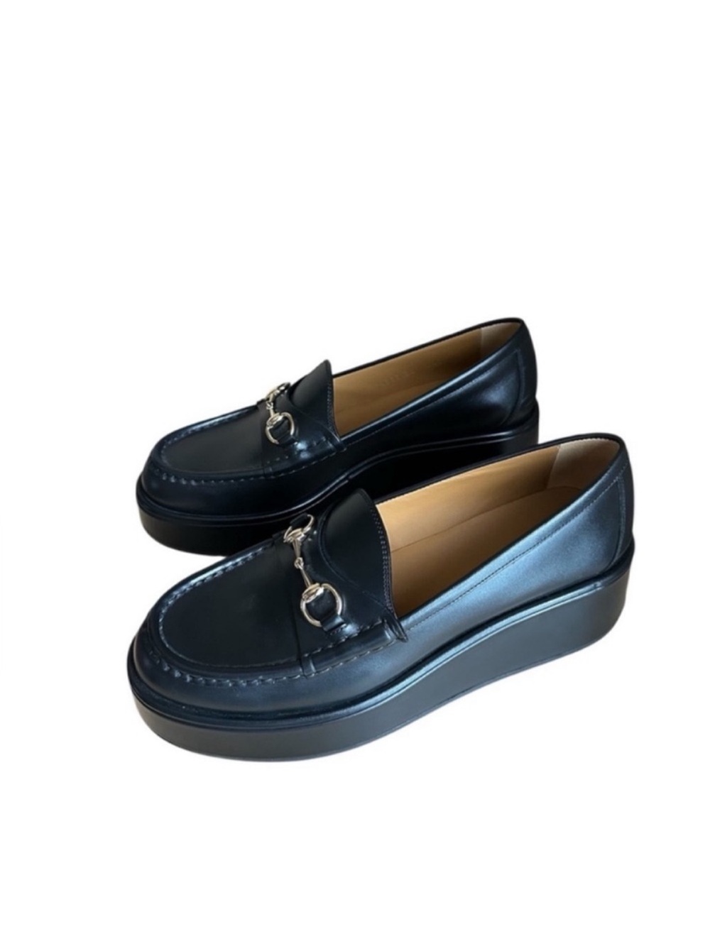 Gucci Black Leather Platform Horsebit Loafers
